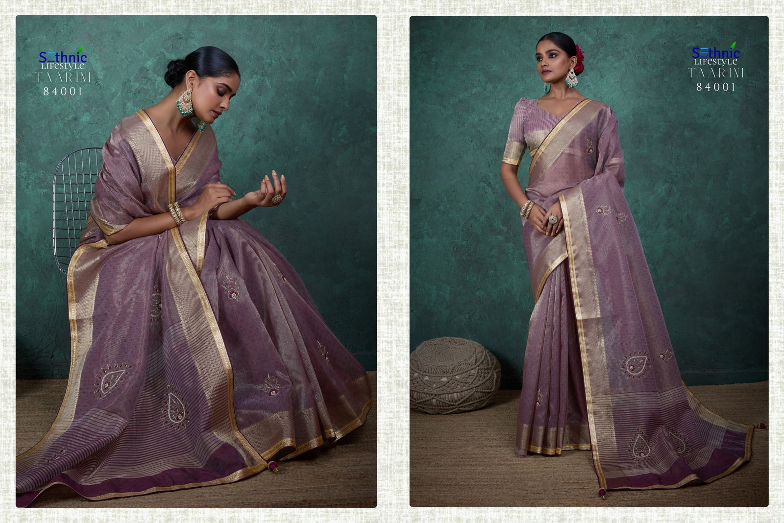 Tarini By Sethnic Self Work Linen Tissue Ocassion Saree Exporters In India
